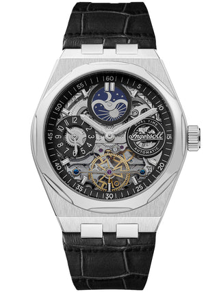 Angle shot of Ingersoll 1892 I12903 Black Leather Unisex Watch on white background