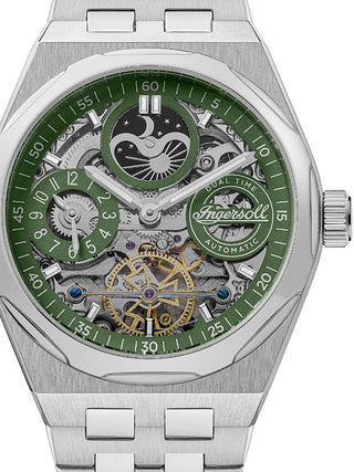 Front view of Ingersoll 1892 I12905 Gold Dial Silver Stainless Steel Unisex Watch on white background