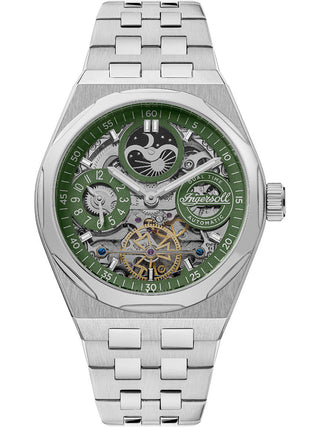 Angle shot of Ingersoll 1892 I12905 Gold Dial Silver Stainless Steel Unisex Watch on white background