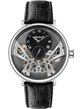 Angle shot of Ingersoll 1892 I13103 Grey Dial Black Leather Unisex Watch on white background