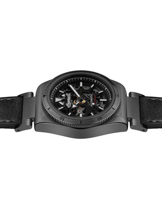 Angle shot of Ingersoll 1892 I13902 Black Leather Unisex Watch on white background