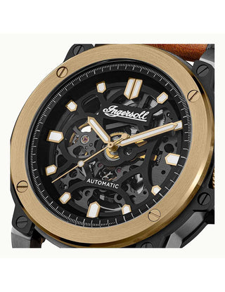 Angle shot of Ingersoll 1892 I14402 Black Dial Brown Leather Unisex Watch on white background