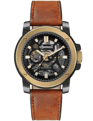 Front view of Ingersoll 1892 I14402 Black Dial Brown Leather Unisex Watch on white background