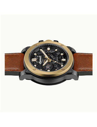 Angle shot of Ingersoll 1892 I14402 Black Dial Brown Leather Unisex Watch on white background