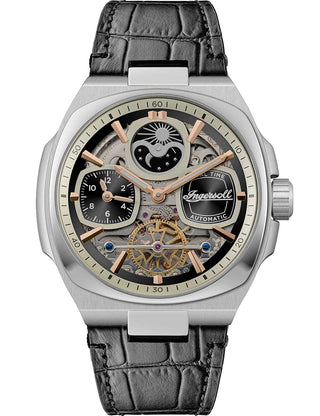 Front view of Ingersoll 1892 I15801 Black Leather Unisex Watch on white background