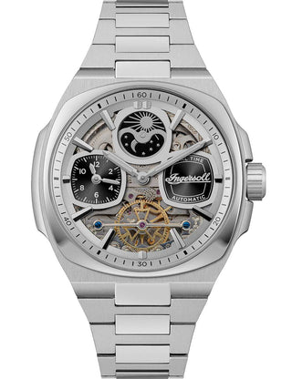 Front view of Ingersoll 1892 I15802 Black Dial Silver Stainless Steel Unisex Watch on white background