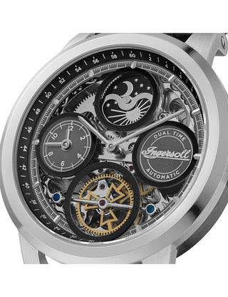 Angle shot of Ingersoll 1892 I16001 Black Leather Unisex Watch on white background