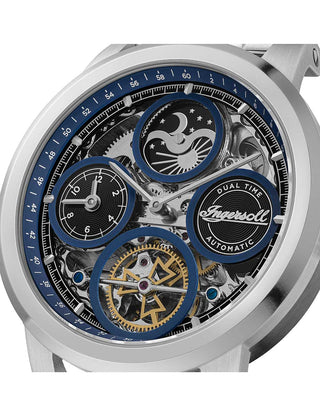 Angle shot of Ingersoll 1892 I16003 Blue Dial Silver Stainless Steel Unisex Watch on white background