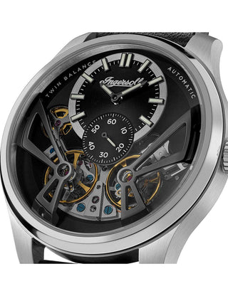 Angle shot of Ingersoll 1892 I16101 Black Leather Unisex Watch on white background