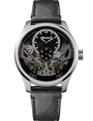 Front view of Ingersoll 1892 I16101 Black Leather Unisex Watch on white background