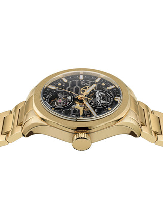 Angle shot of Ingersoll 1892 I16702 Black Dial Gold Stainless Steel Unisex Watch on white background