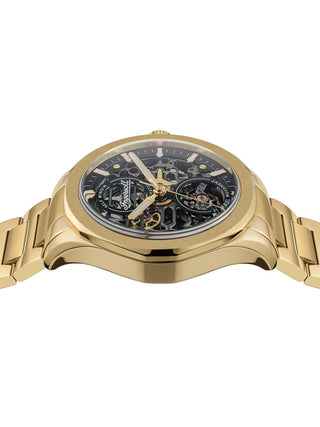 Angle shot of Ingersoll 1892 I16702 Black Dial Gold Stainless Steel Unisex Watch on white background