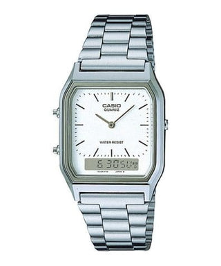 Front view of Casio Collection Ana-Digit AQ-230A-7DMQ Mens Watch on white background