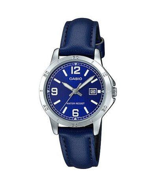 Front view of Casio Collection LTP-V004L-2B Blue Leather Womens Watch on white background