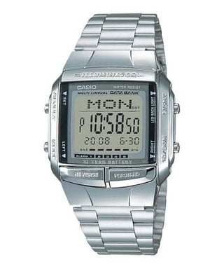 Front view of Casio Databank DB-360-1A Black Stainless Steel Unisex Watch on white background