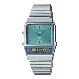 Front view of Casio Retro Vintage AQ-800EC-2A Grey Stainless Steel Unisex Watch on white background