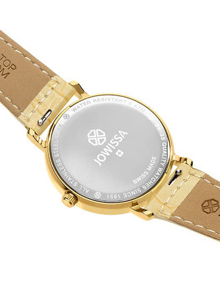 Angle shot of Jowissa J2.269.M Gold Leather Womens Watch on white background