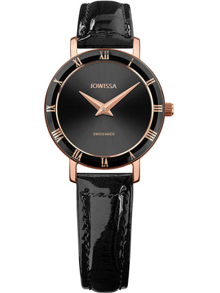 Front view of Jowissa J2.309.S Black Leather Womens Watch on white background