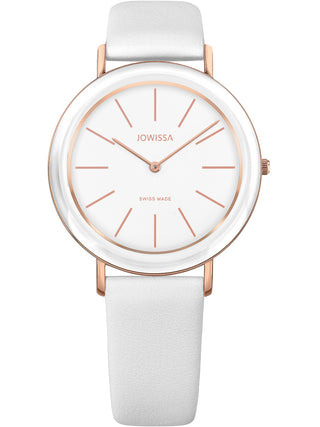 Front view of Jowissa J4.366.L White Leather Womens Watch on white background