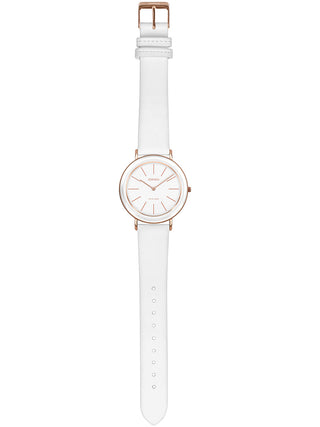 Angle shot of Jowissa J4.366.L White Leather Womens Watch on white background