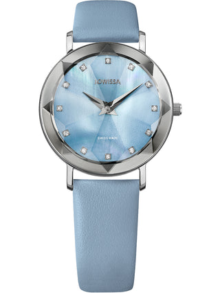 Front view of Jowissa J5.604.M Blue Leather Womens Watch on white background