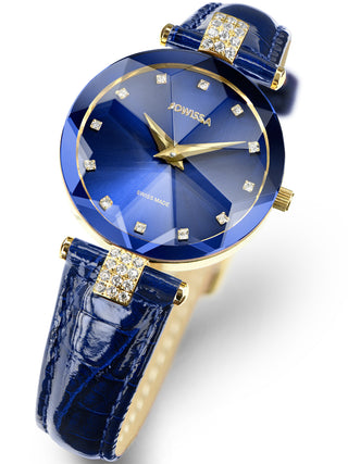 Angle shot of Jowissa J5.617.M Blue Leather Womens Watch on white background