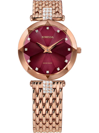 Front view of Jowissa J5.714.M Red Dial Rose Gold Stainless Steel Womens Watch on white background