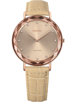 Front view of Jowissa J5.565.L Beige Leather Womens Watch on white background