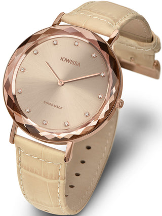 Angle shot of Jowissa J5.565.L Beige Leather Womens Watch on white background