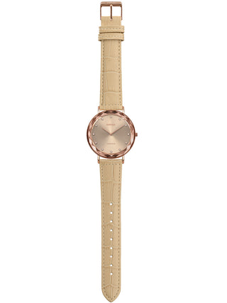 Angle shot of Jowissa J5.565.L Beige Leather Womens Watch on white background