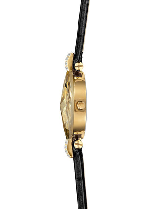 Angle shot of Jowissa J5.615.S Gold Dial Black Leather Womens Watch on white background