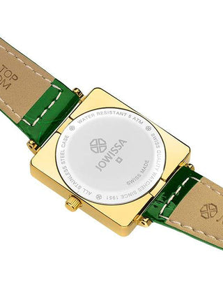 Angle shot of Jowissa J8.063.M Green Leather Womens Watch on white background