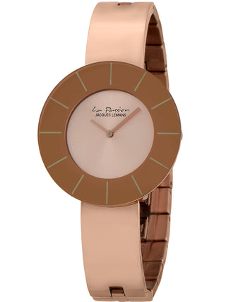 Angle shot of Jacques Lemans LP-128B Rose Gold Stainless Steel Womens Watch on white background