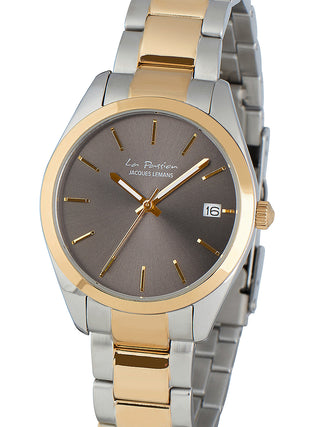 Front view of Jacques Lemans LP-132G Grey Dial Gold Stainless Steel Womens Watch on white background