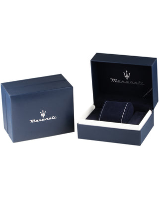 Angle shot of Maserati R8853100019 Blue Dial Grey Stainless Steel Unisex Watch on white background