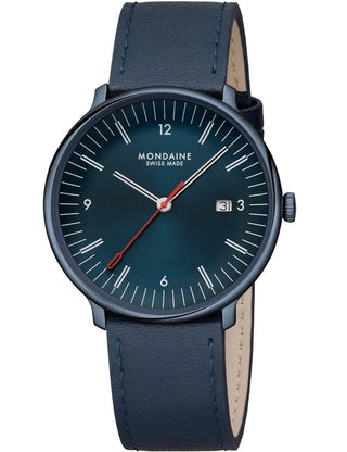 Front view of Mondaine MLE.41240.LDV Blue Stainless Steel Unisex Watch on white background