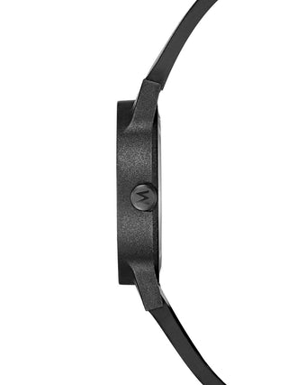 Angle shot of Mondaine MS1.32110.RB White Dial Black Silicone Womens Watch on white background