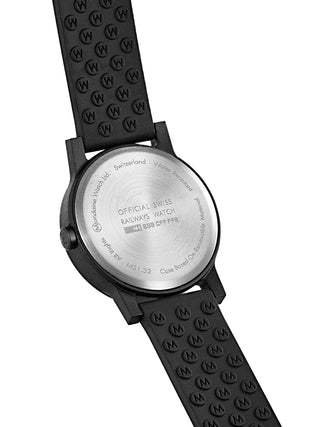 Angle shot of Mondaine MS1.32120.RB Black Silicone Womens Watch on white background