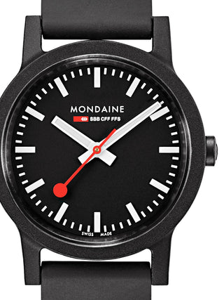 Front view of Mondaine MS1.32120.RB Black Silicone Womens Watch on white background