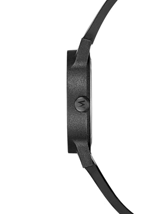 Angle shot of Mondaine MS1.32120.RB Black Silicone Womens Watch on white background