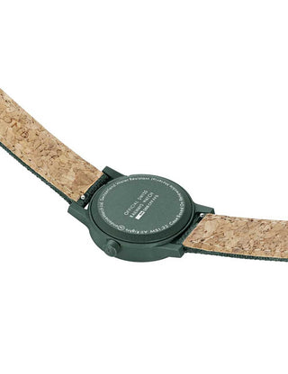 Angle shot of Mondaine MS1.32160.LF Green Textile Womens Watch on white background
