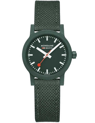 Front view of Mondaine MS1.32160.LF Green Textile Womens Watch on white background