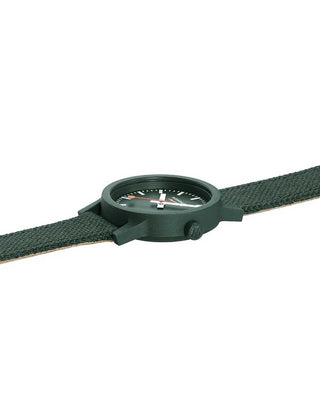 Angle shot of Mondaine MS1.32160.LF Green Textile Womens Watch on white background