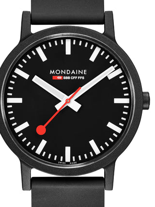 Front view of Mondaine MS1.41120.RB Black Silicone Unisex Watch on white background