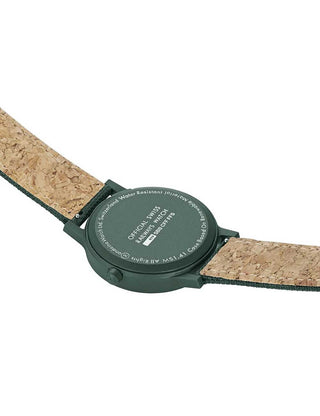 Angle shot of Mondaine MS1.41160.LF Green Textile Unisex Watch on white background