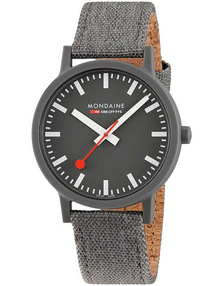 Front view of Mondaine MS1.41180.LH Grey Textile Unisex Watch on white background