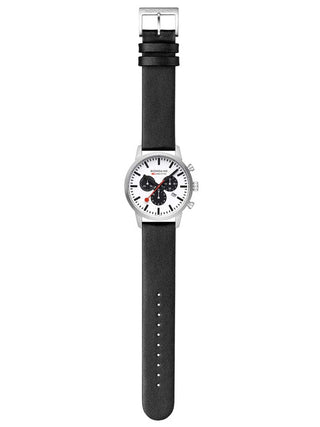 Angle shot of Mondaine Chronograph MSD.41410.LBV Black Leather Unisex Watch on white background
