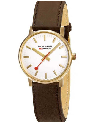 Front view of Mondaine MSE.30112.LG Silver Dial Brown Leather Womens Watch on white background