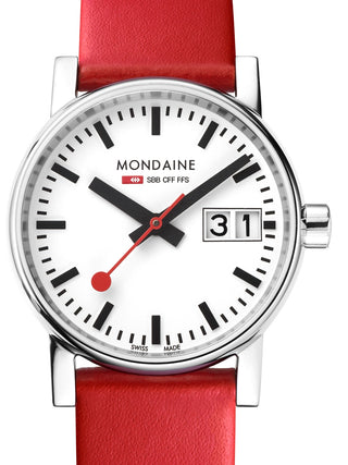Front view of Mondaine MSE.30210.LC White Dial Leather Womens Watch on white background