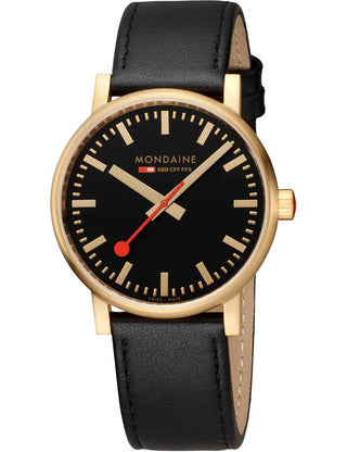 Front view of Mondaine MSE.40122.LB Black Leather Unisex Watch on white background